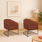 Kit 2 Poltronas Decorativa Jade Moderno Escritório Confortável Luxo Base de ferro Preto Bouclé Terracota