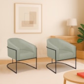 Kit 2 Poltronas Decorativa Jade Moderno Escritório Confortável Luxo Base de ferro Preto Bouclé Verde Oliva