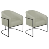 Kit 2 Poltronas Decorativa Jade Moderno Escritório Confortável Luxo Base de ferro Preto Bouclé Verde Oliva