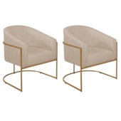 Kit 2 Poltronas Decorativa Jade Moderno Escritório Confortável Luxo Base de ferro Preto Linho Bege