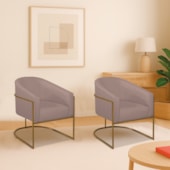 Kit 2 Poltronas Decorativa Jade Moderno Escritório Confortável Luxo Base de ferro Preto Linho Rosê