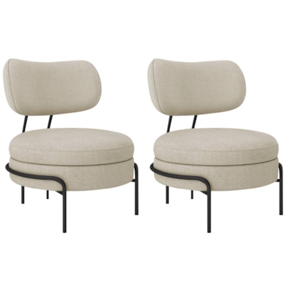 Kit 2 Poltronas Decorativas Luxo Moderna Sala de Estar Recepção Mimo Bouclé Bege