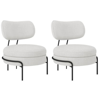 Kit 2 Poltronas Decorativas Luxo Moderna Sala de Estar Recepção Mimo Bouclé Branco
