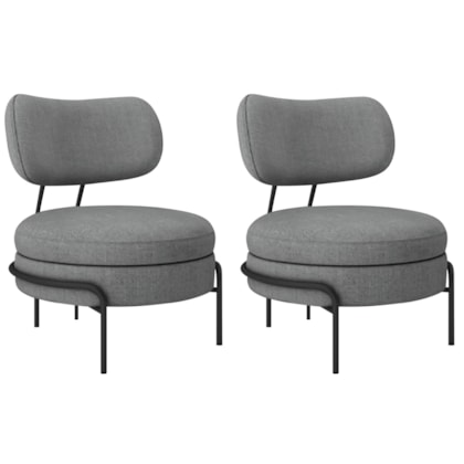Kit 2 Poltronas Decorativas Luxo Moderna Sala de Estar Recepção Mimo Bouclé Cinza