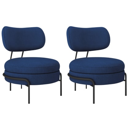 Kit 2 Poltronas Decorativas Luxo Moderna Sala de Estar Recepção Mimo Linho Azul Royal