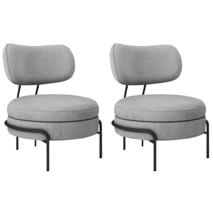 Kit 2 Poltronas Decorativas Luxo Moderna Sala de Estar Recepção Mimo Linho Cinza Claro
