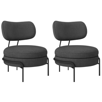 Kit 2 Poltronas Decorativas Luxo Moderna Sala de Estar Recepção Mimo Linho Cinza Escuro
