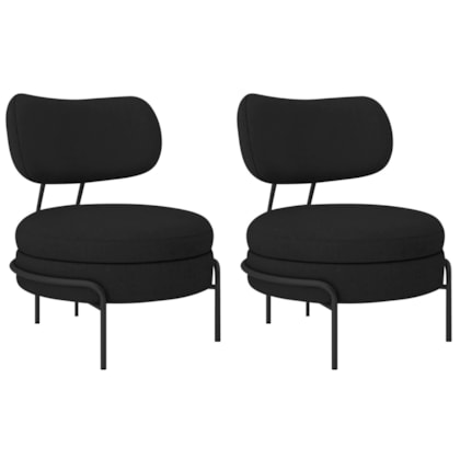 Kit 2 Poltronas Decorativas Luxo Moderna Sala de Estar Recepção Mimo Linho Preto