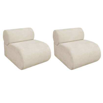 Kit 2 Poltronas Decorativas Orgânica Escritório Recepção Sala Virgínia Bouclé Bege - Amarena Móveis