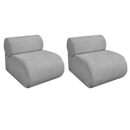 Kit 2 Poltronas Decorativas Orgânica Escritório Recepção Sala Virgínia Linho Cinza Claro - Amarena Móveis