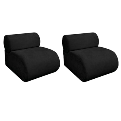 Kit 2 Poltronas Decorativas Orgânica Escritório Recepção Sala Virgínia Linho Preto - Amarena Móveis