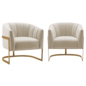 Kit 2 Poltronas Decorativas Sala de Estar Recepção Mavie Base de Ferro Dourado Bouclé Bege - Amarena Móveis