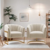 Kit 2 Poltronas Decorativas Sala de Estar Recepção Mavie Base de Ferro Dourado Bouclé Bege - Amarena Móveis