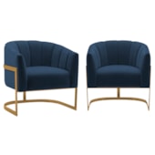 Kit 2 Poltronas Decorativas Sala de Estar Recepção Mavie Base de Ferro Dourado Suede Azul Marinho - Amarena Móveis