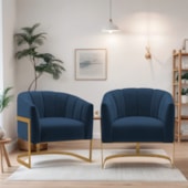 Kit 2 Poltronas Decorativas Sala de Estar Recepção Mavie Base de Ferro Dourado Suede Azul Marinho - Amarena Móveis