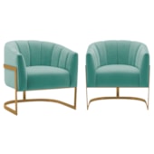 Kit 2 Poltronas Decorativas Sala de Estar Recepção Mavie Base de Ferro Dourado Suede Azul Tiffany - Amarena Móveis