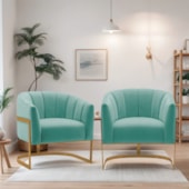 Kit 2 Poltronas Decorativas Sala de Estar Recepção Mavie Base de Ferro Dourado Suede Azul Tiffany - Amarena Móveis