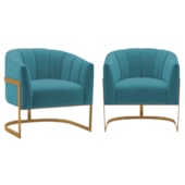 Kit 2 Poltronas Decorativas Sala de Estar Recepção Mavie Base de Ferro Dourado Suede Azul Turquesa - Amarena Móveis