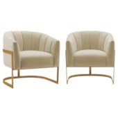 Kit 2 Poltronas Decorativas Sala de Estar Recepção Mavie Base de Ferro Dourado Suede Bege - Amarena Móveis