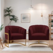 Kit 2 Poltronas Decorativas Sala de Estar Recepção Mavie Base de Ferro Dourado Suede Bordo - Amarena Móveis