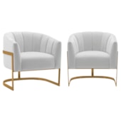 Kit 2 Poltronas Decorativas Sala de Estar Recepção Mavie Base de Ferro Dourado Suede Branco - Amarena Móveis