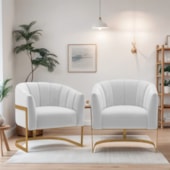 Kit 2 Poltronas Decorativas Sala de Estar Recepção Mavie Base de Ferro Dourado Suede Branco - Amarena Móveis