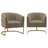 Kit 2 Poltronas Decorativas Sala de Estar Recepção Mavie Base de Ferro Dourado Suede Cappuccino - Amarena Móveis
