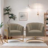 Kit 2 Poltronas Decorativas Sala de Estar Recepção Mavie Base de Ferro Dourado Suede Cappuccino - Amarena Móveis