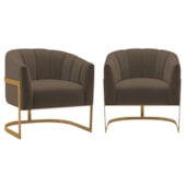 Kit 2 Poltronas Decorativas Sala de Estar Recepção Mavie Base de Ferro Dourado Suede Marrom - Amarena Móveis