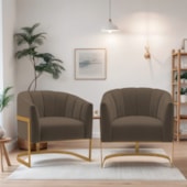 Kit 2 Poltronas Decorativas Sala de Estar Recepção Mavie Base de Ferro Dourado Suede Marrom - Amarena Móveis