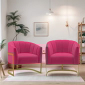 Kit 2 Poltronas Decorativas Sala de Estar Recepção Mavie Base de Ferro Dourado Suede Pink - Amarena Móveis
