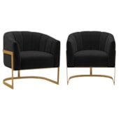 Kit 2 Poltronas Decorativas Sala de Estar Recepção Mavie Base de Ferro Dourado Suede Preto - Amarena Móveis