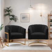 Kit 2 Poltronas Decorativas Sala de Estar Recepção Mavie Base de Ferro Dourado Suede Preto - Amarena Móveis