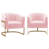 Kit 2 Poltronas Decorativas Sala de Estar Recepção Mavie Base de Ferro Dourado Suede Rosa Bebe - Amarena Móveis