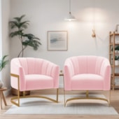 Kit 2 Poltronas Decorativas Sala de Estar Recepção Mavie Base de Ferro Dourado Suede Rosa Bebe - Amarena Móveis