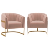 Kit 2 Poltronas Decorativas Sala de Estar Recepção Mavie Base de Ferro Dourado Suede Rose - Amarena Móveis