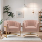 Kit 2 Poltronas Decorativas Sala de Estar Recepção Mavie Base de Ferro Dourado Suede Rose - Amarena Móveis