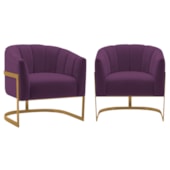 Kit 2 Poltronas Decorativas Sala de Estar Recepção Mavie Base de Ferro Dourado Suede Roxo - Amarena Móveis