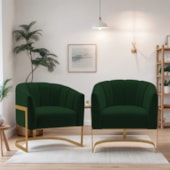 Kit 2 Poltronas Decorativas Sala de Estar Recepção Mavie Base de Ferro Dourado Suede Verde - Amarena Móveis