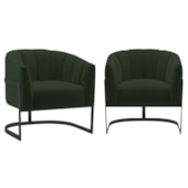 Kit 2 Poltronas Decorativas Sala de Estar Recepção Mavie Base de Ferro Preto Linho Verde - Amarena Móveis