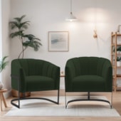 Kit 2 Poltronas Decorativas Sala de Estar Recepção Mavie Base de Ferro Preto Linho Verde - Amarena Móveis