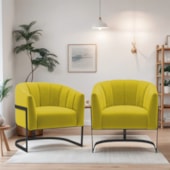 Kit 2 Poltronas Decorativas Sala de Estar Recepção Mavie Base de Ferro Preto Suede Amarelo - Amarena Móveis