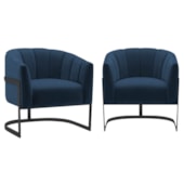 Kit 2 Poltronas Decorativas Sala de Estar Recepção Mavie Base de Ferro Preto Suede Azul Marinho - Amarena Móveis