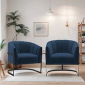 Kit 2 Poltronas Decorativas Sala de Estar Recepção Mavie Base de Ferro Preto Suede Azul Marinho - Amarena Móveis