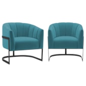 Kit 2 Poltronas Decorativas Sala de Estar Recepção Mavie Base de Ferro Preto Suede Azul Turquesa - Amarena Móveis