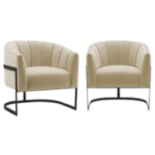 Kit 2 Poltronas Decorativas Sala de Estar Recepção Mavie Base de Ferro Preto Suede Bege - Amarena Móveis