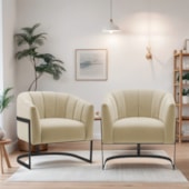 Kit 2 Poltronas Decorativas Sala de Estar Recepção Mavie Base de Ferro Preto Suede Bege - Amarena Móveis