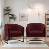 Kit 2 Poltronas Decorativas Sala de Estar Recepção Mavie Base de Ferro Preto Suede Bordo - Amarena Móveis