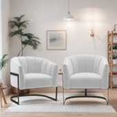 Kit 2 Poltronas Decorativas Sala de Estar Recepção Mavie Base de Ferro Preto Suede Branco - Amarena Móveis