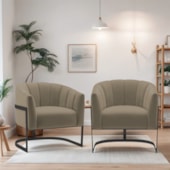 Kit 2 Poltronas Decorativas Sala de Estar Recepção Mavie Base de Ferro Preto Suede Cappuccino - Amarena Móveis